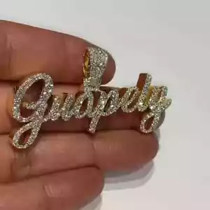 2Ct Round Cut Lab-Created Diamond Customize Name Pendant 14K Yellow Gold Plated - Picture 1 of 6