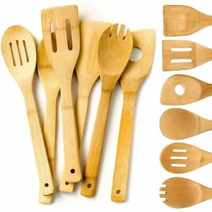 Juego de utensilios de cocina de madera de 6 piezas espátula de cocina de bambú cucharas herramientas kit de madera - Imagen 1 de 9