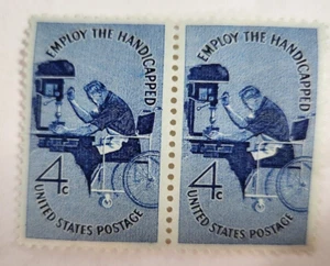 USA Postage 2 Stamps 4¢ Employ the Handicapped Wheelchair Blue 1960 Unused - Picture 1 of 2