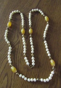 COSTUME JEWELRY GOLD AND IVORY TONE 46" ROPE NECKLACE   - Picture 1 of 4