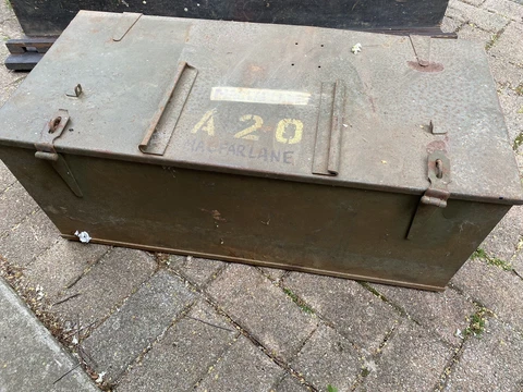 Vintage Metal Footlocker / Ammo Steel Trunk / Metal Chest M7 1950’s Cover
