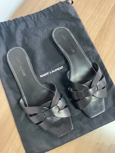 Saint Laurent tribute black leather sandals slides 37 - Picture 1 of 11