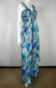 VESTIDO MAXI VINTAGE CACHE SIN MANGAS TALLA 4 TURQUESA SÓLIDO GRADUACIÓN CÓCTEL FIESTA - Imagen 1 de 12