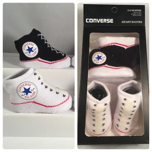 2 Pair Converse Chuck Taylor 0-6 Months Baby Booties Infant Black White Gift B4 - Picture 1 of 8