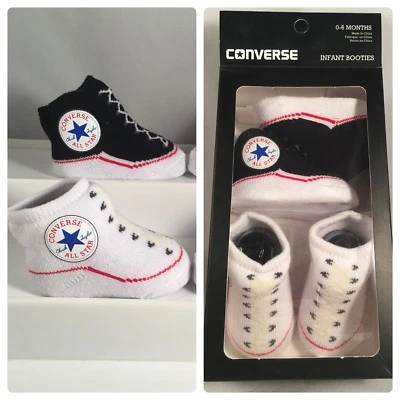 2 Pair Converse Chuck Taylor 0-6 Months Baby Booties Infant Black White Gift B4  - Image 1 of 4