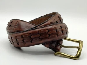 John Henry Braided Cowhide Leather Brown Belt Solid Brass Buckle Women Sz 32-34 - Picture 1 of 10