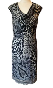 Ronnie Nicole Dress Animal Print Black Ink Cream Abstract Stretch Bodycon 14 - Picture 1 of 5