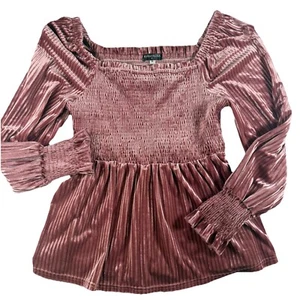 Romantic Hut Smocked Velvet Babydoll Top Women’s XL Pink Y2K Festival Boho - Picture 1 of 9