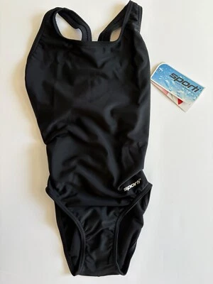 Traje de baño Sporti 26Y de una pieza con correa ancha lisa juvenil negro espalda deportiva Foto 1 de 4