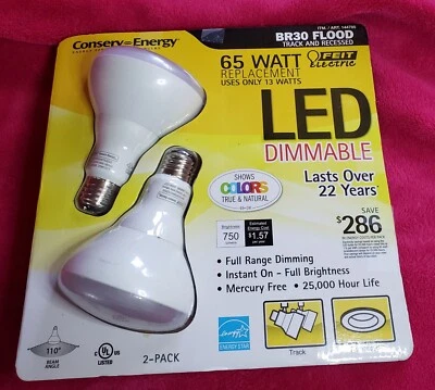 BRAND NEW Feit LED Dimmable BR30 Flood Bulbs 65 Watt Replacement 2-Pack - Image 1 of 2