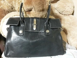 Vtg Michael Kors black Leather Tote purse double handle lots pocket Bag Handbag - Picture 1 of 12