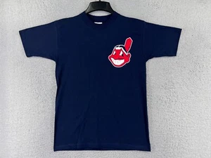 VINTAGE Cleveland Indians Shirt Youth Large Blue Cotton Short Sleeve Crew Neck - Picture 1 of 15