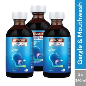 Betadine Gargle and Mouthwash for Mouth Ulcer & Sore Throat  (3 bottles x 240ml) - Picture 1 of 7