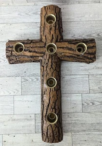 Vintage Abbey Press Advent Candle Holder Resin Cross Log Made In USA 6 Inserts  - Picture 1 of 15