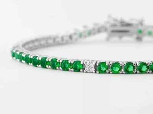 7CT Lab Created Emerald & Diamond Womens Tennis Bracelet 14K White Gold Finish - Picture 1 of 6