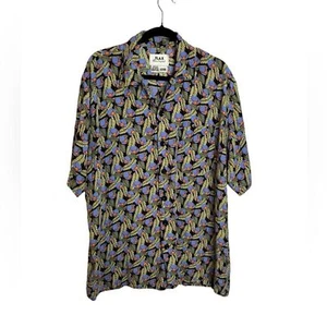 Vintage Flax by Jeanne Engelhart Abstract Print Short Sleeve Button Up Medium - Picture 1 of 9