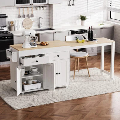 74.5 inch Kitchen Island with Extendable Dining Table , Rolling Kitchen Island - Image 1 of 4