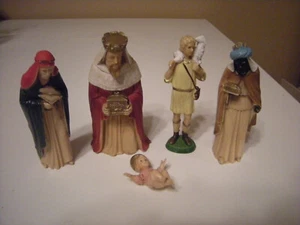 VINTAGE CHRISTMAS NATIVITY FIGURES RESIN PLASTIC HONG KONG SET OF 5 - Picture 1 of 4