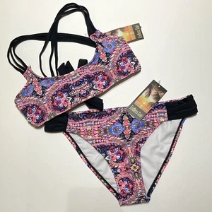 ENDLESS SUN JUNIORS GIRLS 2 PIECE FLORAL SWIMWEAR MEDIUM 7 9 BLACK ROSE BLUE - Picture 1 of 8