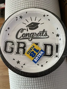 Graduation Party Small Plates 1 18 Pack White With Black Writing - Picture 1 of 1