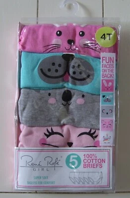 Rene Rofe 女孩 5 件装独角兽兔子狗猫棉内裤尺寸 2T 或 4T — 第 1/3 张图片