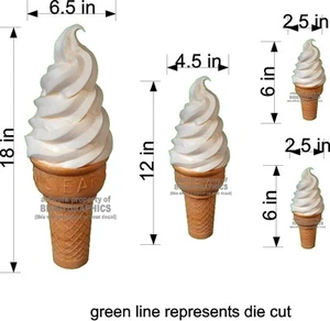 LOTE DE 4 CALCOMANÍAS DE CONO DE HELADO SUAVE PARA SERVIR GRÁFICOS NUEVOS - Imagen 1 de 1