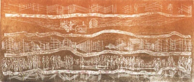 Holzstich Original FREIER WOHNUNGSMARKT von Robert Schanzenbacher - Bild 1 von 2