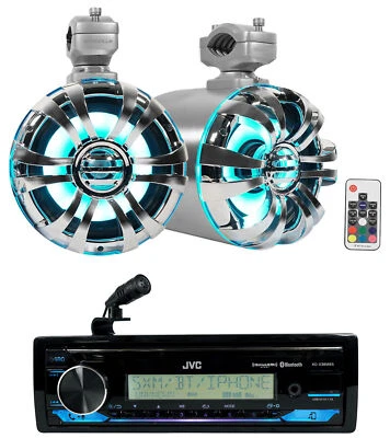 JVC KD-X38MBS Marine Stereo Receiver w/Bluetooth+(2) 6.5" LED Tower Speakers - Image 1 of 4