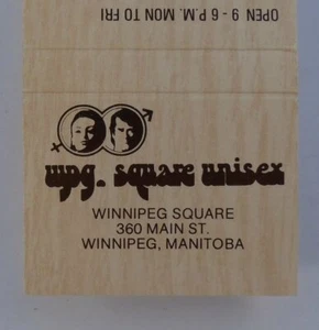 1970s? Wpg. Square Unisex Cutting Styling Manitoba Winnipeg MB Canada Matchbook - Picture 1 of 1