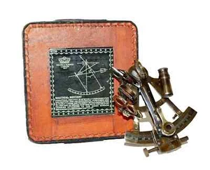 FUNCTIONAL solid brass maritime marine nautical sextant with leather box vintage - Picture 1 of 3