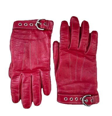Guantes Coach Forrados de Cuero Rojo Cachemira Hebilla Soho Plateada De Colección Talla 6.5 Foto 1 de 4