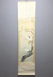 Grúas Li Ye chinas de colección en pino pintado a mano rollo colgante 63,5" x 15" - Imagen 1 de 14