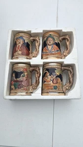 Vintage Wales Bier Stein Becher Set Japan Relief Taverne Szene Griff Barware Dekor - Bild 1 von 6