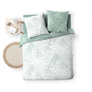 Housse de couette 220x240 cm + taies - Réversible - Feuillage blanc et sauge - B - Picture 1 of 6