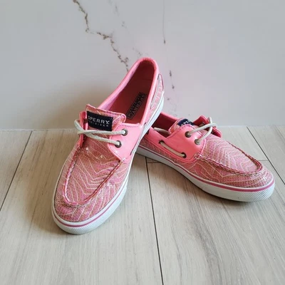 Sperry Top-Sider Boat Shoes Womens 7.5 Pink Sequin Chevron Sparkle Casual - Image 1 of 4