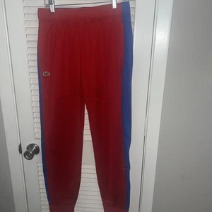 Lacoste Men's  Trackpants Polyester Red Blue White  5-Large New - Picture 1 of 6