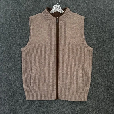 LL Bean Sweater Vest Men's Large Brown 100% Merino Lambswool Full Zip Knit - Image 1 of 4