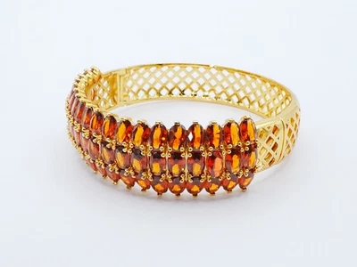 Brazalete Brazalete Naranja Piedras Preciosas Chapado en Oro Amarillo 24K 7" Mujer Joyería Foto 1 de 4