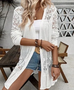 Women's Casual Hollow Out White Cardigan NWT - Picture 1 of 2
