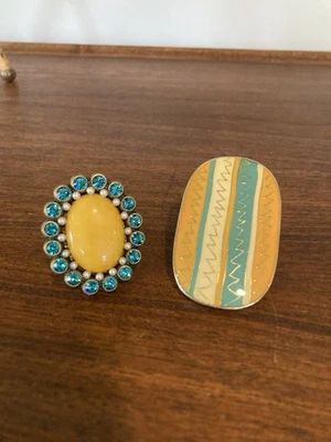 复古 Ollipop 美国多石开口戒指蓝色黄色波西米亚嬉皮士 2 戒指 — 第 1/4 张图片