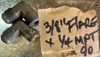 3/8" Male Flare X 1/4" Male NPT 90° Degree Brass Elbow Pipe Fitting Adapter - Image 1 of 2