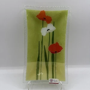Peggy Karr Schmelzglas Mohnblumen signiert 9,5 x 5,5 Tablett Platte Schmuck EUC - Bild 1 von 9