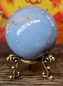Rare Peruvian Blue Angelite Crystal Sphere Orb 56mm 289g & Stand - Picture 1 of 12