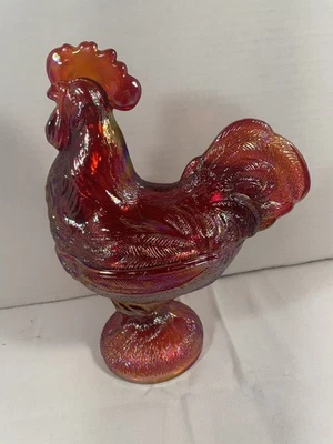 Westmoreland Glass Ruby Carnival Pedestal Rooster 8.5” Tall - Image 1 of 3