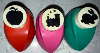 Lot of 3 Punch Paper Scrapbooking Art Small 7/8" Apple Bunny Rabbit Train Crafts - Image 1 of 3