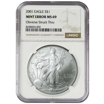 2001 $1 1-oz American Silver Eagle NGC MS69 Mint Error - Image 1 of 3