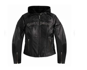 Harley Davidson Women's Black Miss Enthusiast Triple Vent Cowhide Leather Jacket - Picture 1 of 3