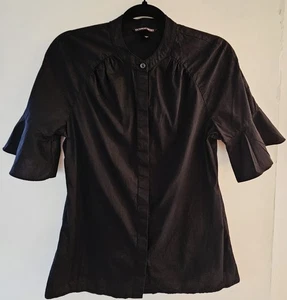 Victoria's Secret schwarze Damenbluse Knopfleiste tailliert Rüschenärmel Gr. 4 SM - Bild 1 von 9
