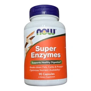 NOW Foods Super Enzymes 90Caps Betaine\Bromelain\Ox Bile\Pancreatin\Papaya - Picture 1 of 4