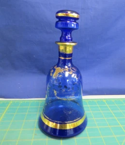 Vintage Rossini Empoli, Italy Cobalt Blue & Gold Glass Decanter w/mismatch stop - Picture 1 of 12